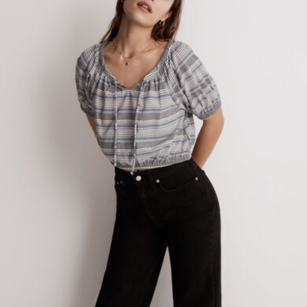 Madewell Jacquard Keyhole Crop Top in Stripe